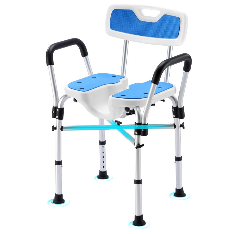 UShaped Shower Chair for Inside Shower FSAHSA Eligible 600lbs Heavy Duty Shower Chair for Elderly and Disabled Shower Chair with Arms and Back Height Adjustable Bath Chairs for Seniors